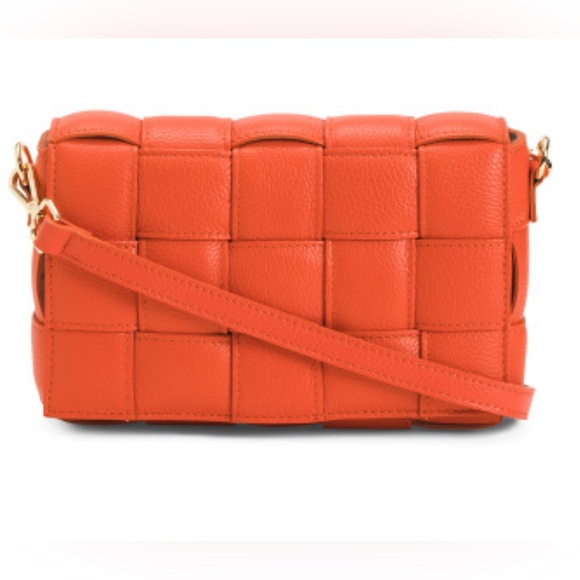 VIOLA CASTELLANI Handbags - VIOLA CASTELLANI Papaya Leather Padded Woven Crossbody Made In Italy
